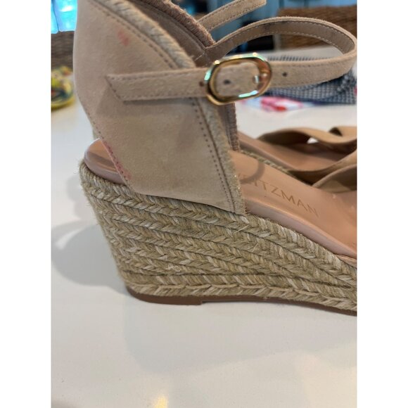 Stuart Weitzman Beige Suede Espadrille Wedge Sandals With Ankle Strap & Braided - Picture 5 of 10